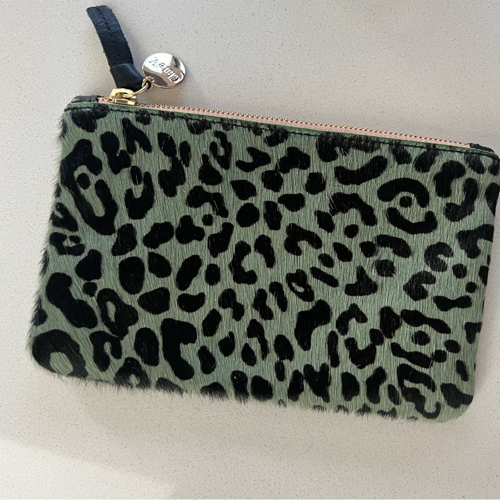 Clare V. Wallet Clutch green leopard